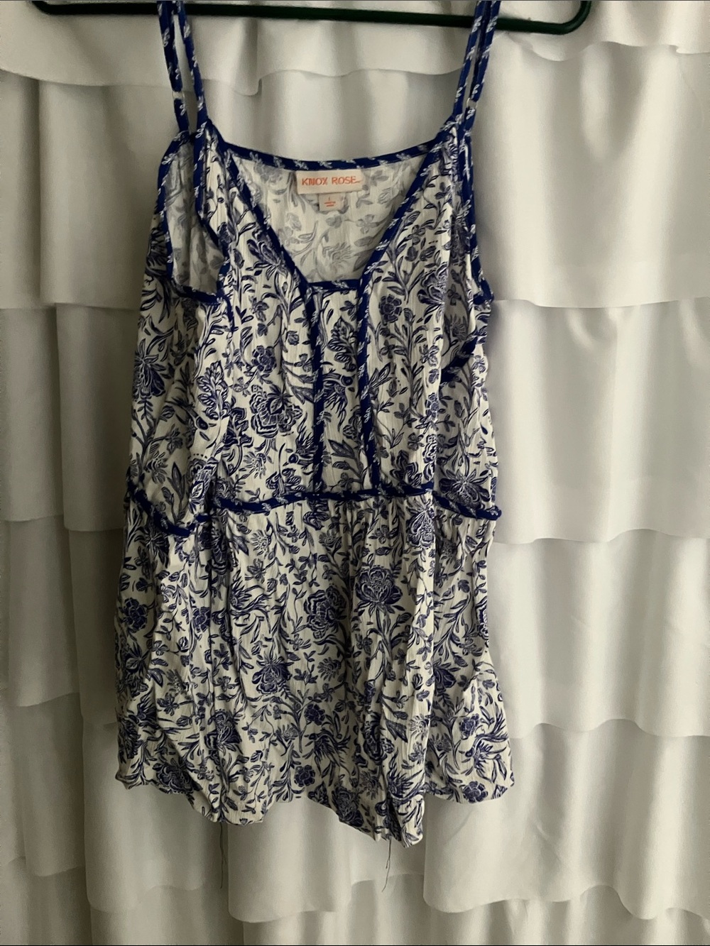 Knox Rose Navy Blue and White Floral Ruffle Cami